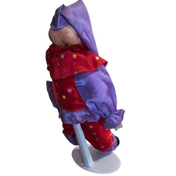 Vintage Porcelain Clown Doll Purple & Red Polka Dot Collectible Circus Figurine - Picture 6 of 9
